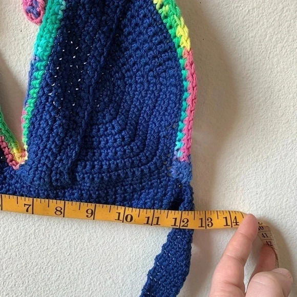 Crochet Knit Halter Bikini Top Womens Blue Multi-color Beach Festival Large B/C - Picture 4 of 5